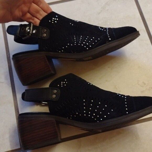 Anthropologie Latigo black suede bootie cutout sparkle Mauren block heel 6 - Picture 4 of 14